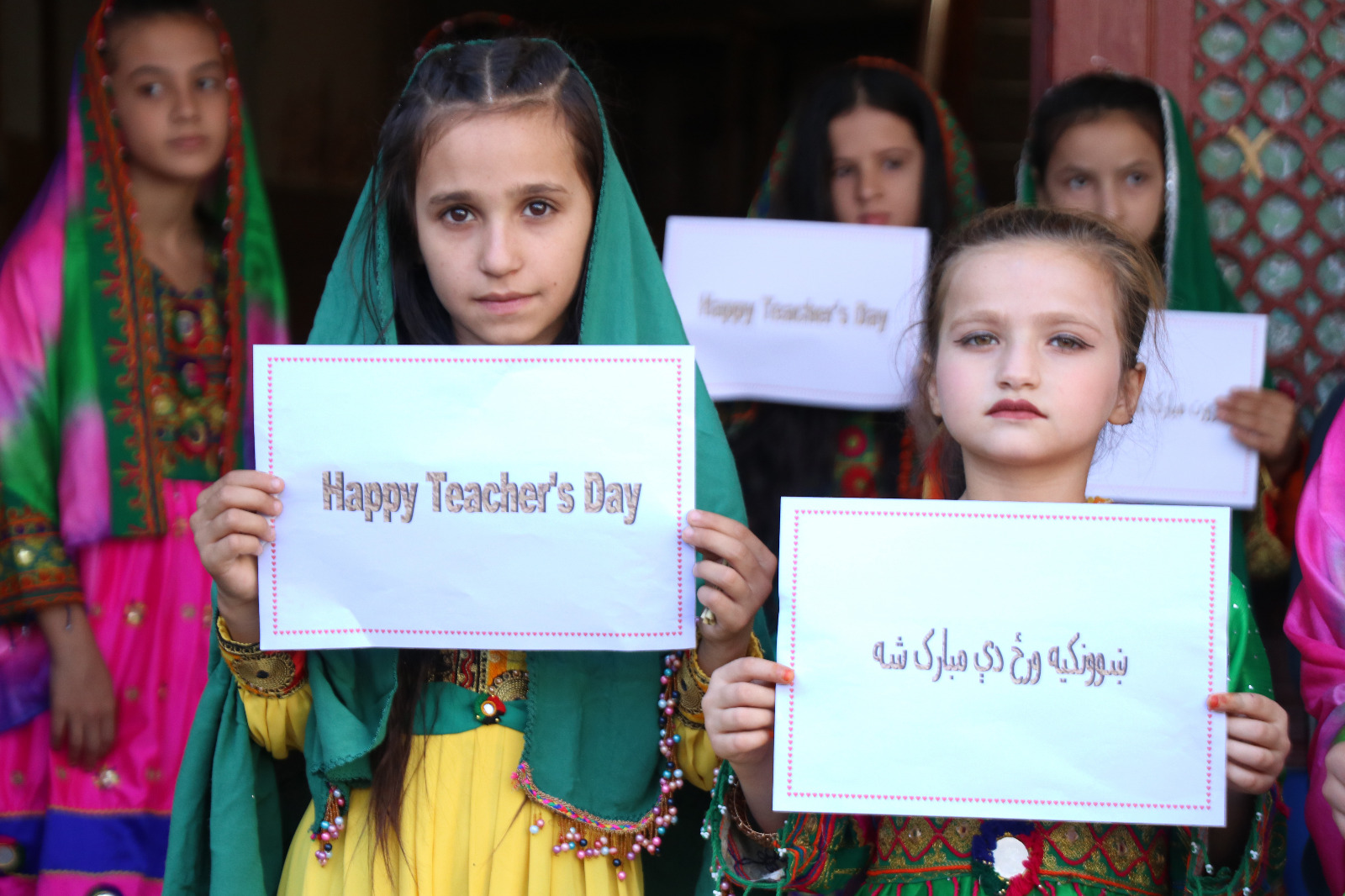 Girls participating in a Teachers’ Day activity in Kabul